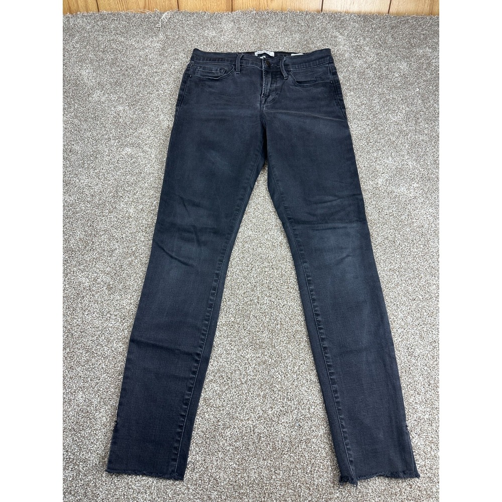 Frame Jeans Womens 28 Le Skinny De‎ Jeanne Black Stretch Denim~Mid-Rise~Raw Hem